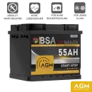 BSA AGM Autobatterie 55Ah 12V Batterie Start-Stop...