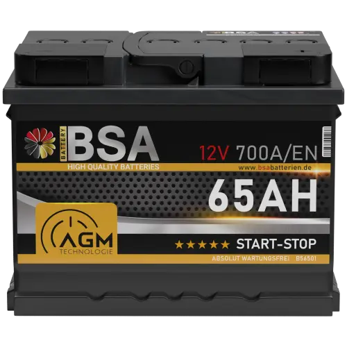 BSA AGM Autobatterie 65Ah 12V Batterie Start-Stop Starterbatterie