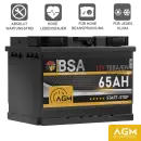 BSA AGM Autobatterie 65Ah 12V Batterie Start-Stop...