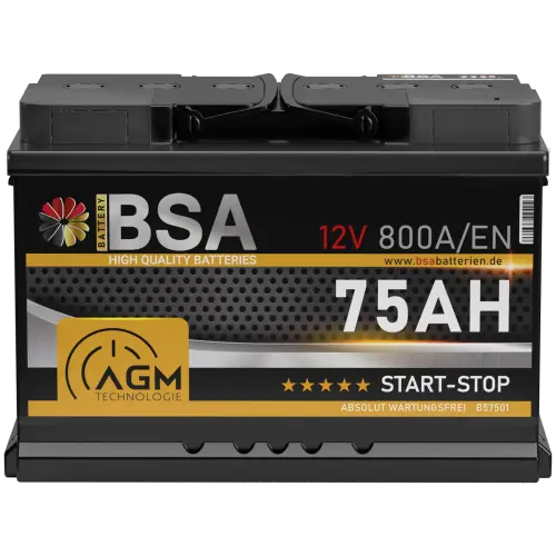 BSA AGM Autobatterie 75Ah 12V Batterie Start-Stop Starterbatterie