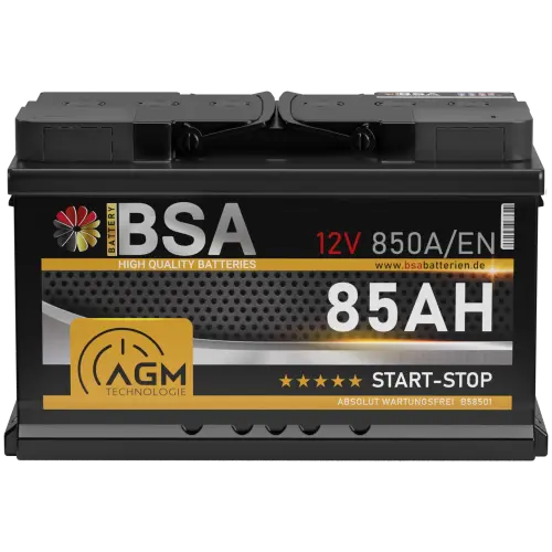 BSA AGM Autobatterie 85Ah 12V Batterie Start-Stop Starterbatterie