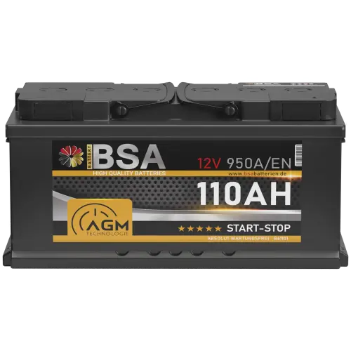 BSA AGM Autobatterie 110Ah 12V Batterie Start-Stop Starterbatterie