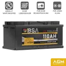 BSA AGM Autobatterie 110Ah 12V Batterie Start-Stop...