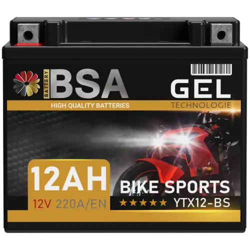 BSA YTX12-BS Gel Motorradbatterie 12Ah 12V