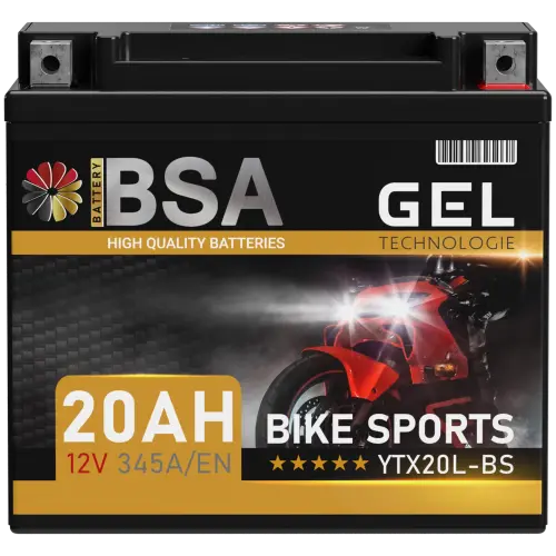 BSA YTX20L-BS Gel Motorradbatterie 20Ah 12V