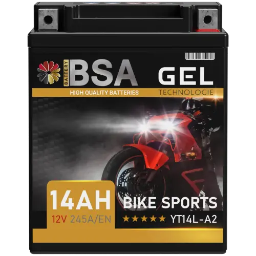 BSA YT14L-A2 Gel Motorradbatterie 14Ah 12V
