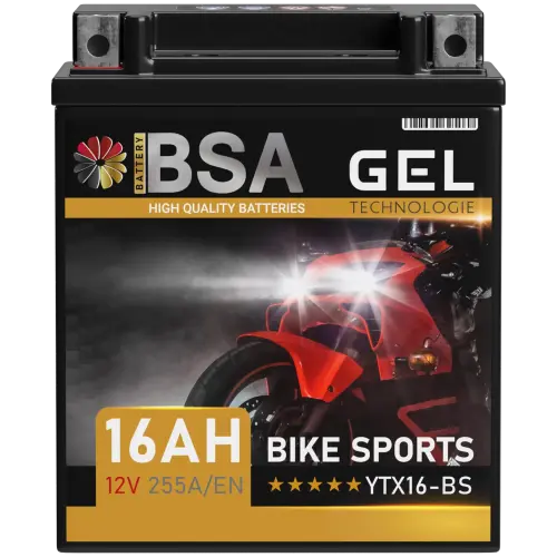 BSA YTX16-BS Gel Motorradbatterie 16Ah 12V