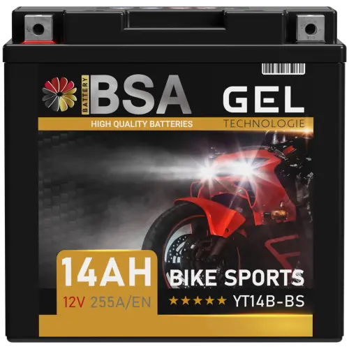 BSA YT14B-BS Gel Motorradbatterie 14Ah 12V
