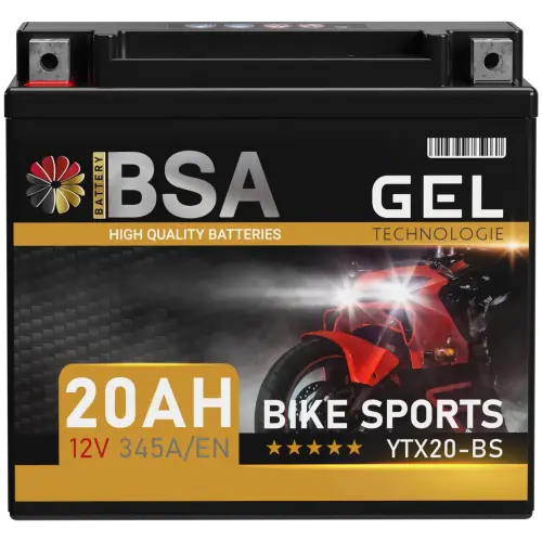 BSA YTX20-BS Gel Motorradbatterie 20Ah 12V